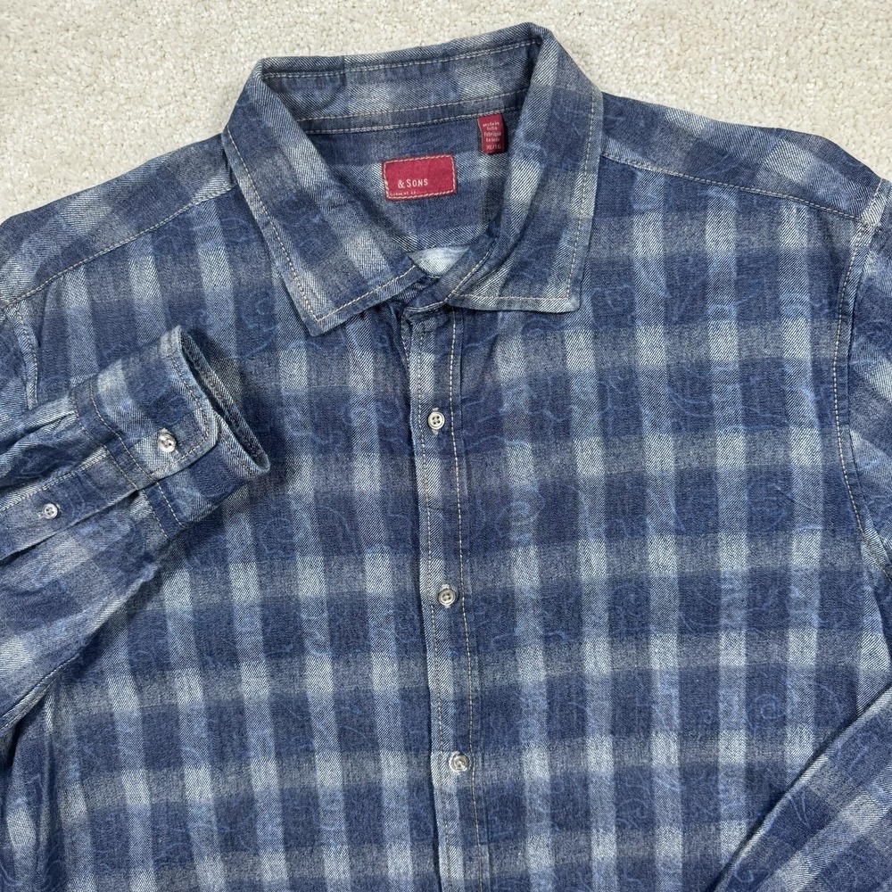 &Sons Garment Co. Denim Shirt Men's XL Indigo Blue Long Sleeve Button‎ Up